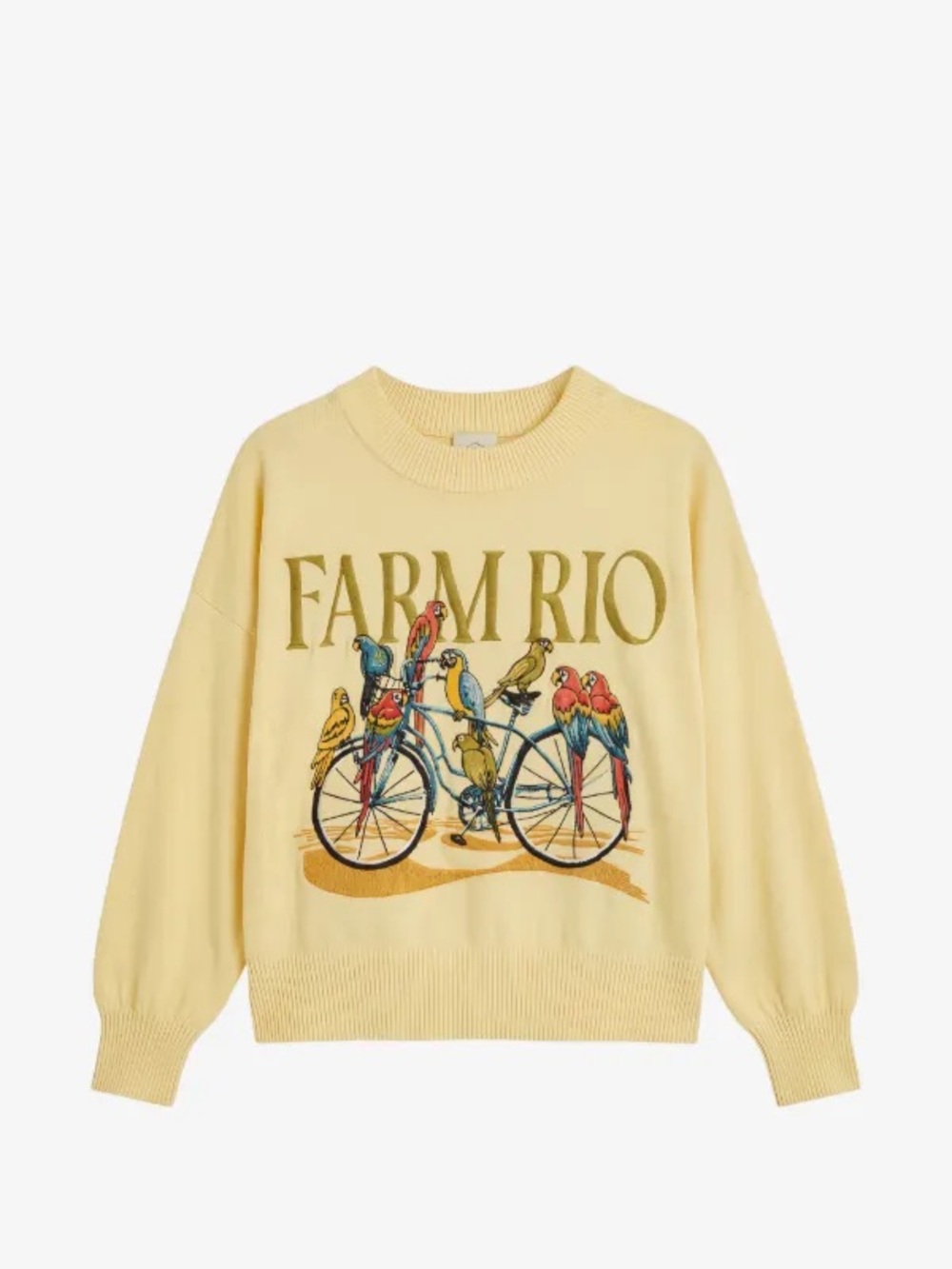FARM RIO Yellow Birds Bicycle Embroidered Sweater MEDIUM